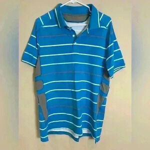 Lululemon Mens Striped Blue & Grey Athleisure Polo L